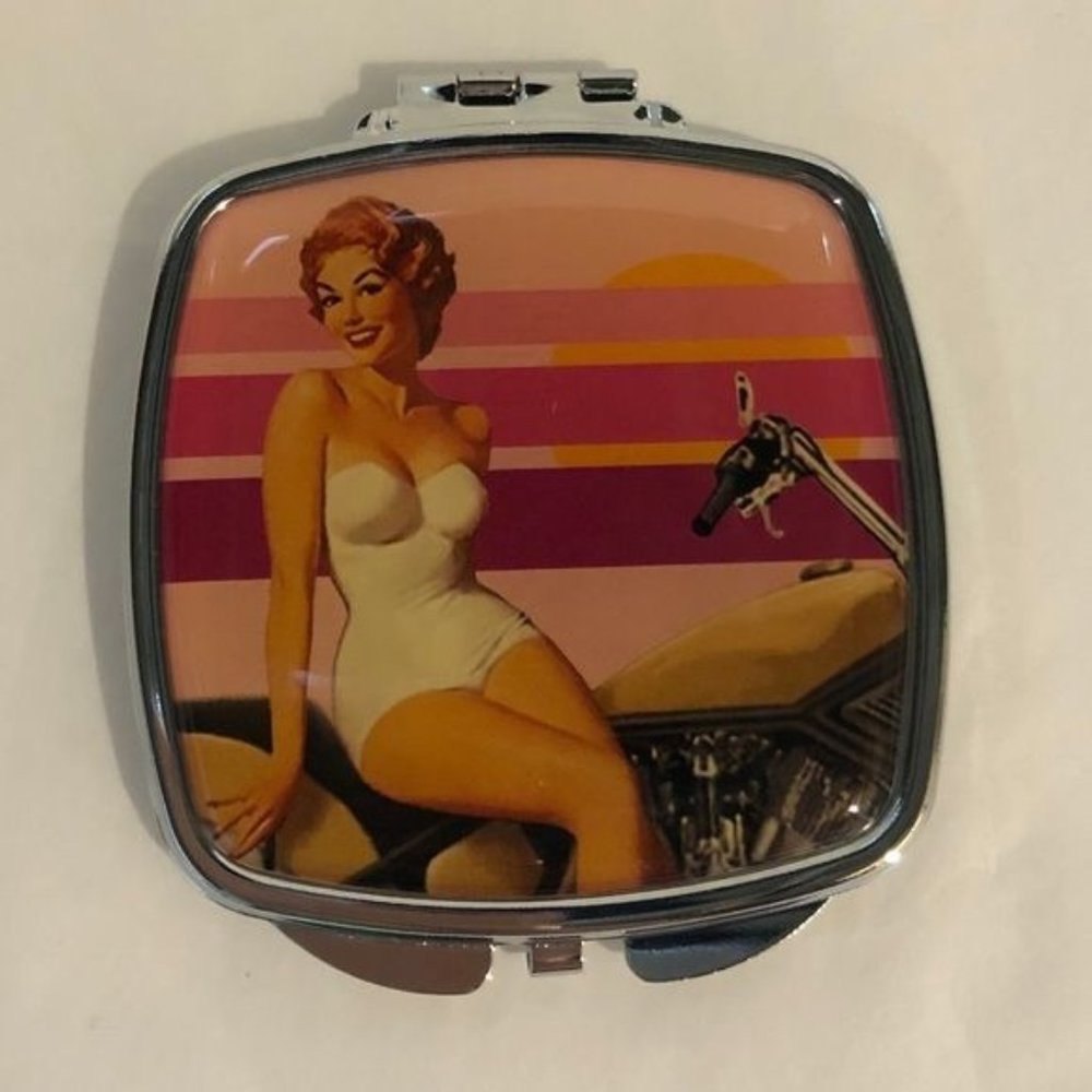 Motorcycle Lady compact mirror